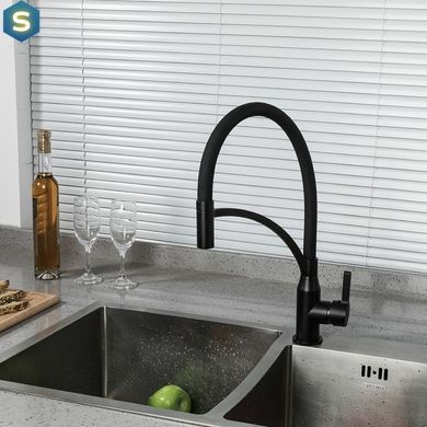 Смеситель для кухни Frap F4552-6 с гибким изливом, черный, Черный матовый