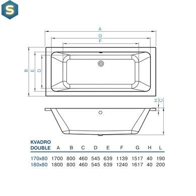 Ванна акрилова Koller Pool Kvadro Double 170x80 KVADRODOUBLE170X80, Білий