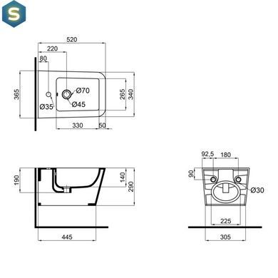 Биде подвесное Qtap Crow QT05555370W, Белый