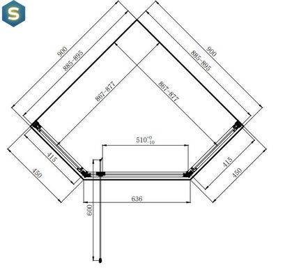 Душевая кабина Dusel DL197H Chrome 900x900x1900, Хром, прозрачный, хром, 90x90