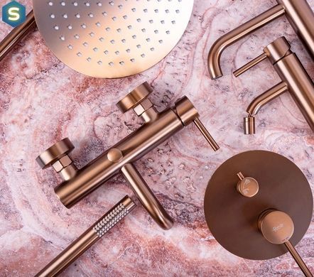 Душова система Rea Lungo brushed copper з виливом + BOX прихованого монтажу REA-P8810, Теплый закат