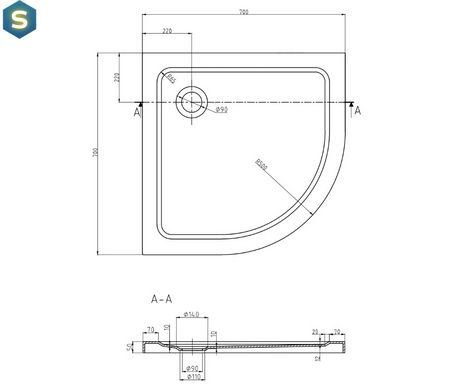 Душовий піддон Mexen Flat 70x70 напівкриглий низький MEX-41107070, Білий