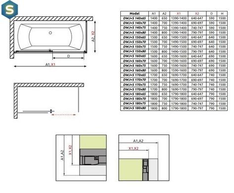 Шторка для ванны Radaway Vesta DWJ+S 170х80 209117-01-06 + 204080-06
