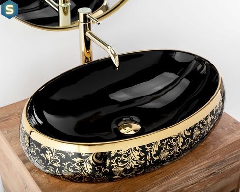 Умивальник Rea Meryl black/gold накладний REA-U8811, Чорний/золото