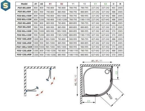 Душова кабіна Radaway Idea Black PDD 80Lx120Rx200 скло прозоре чорний профіль 387139-01-01 + 387154-54-01