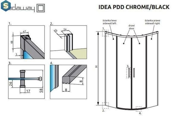 Душова кабіна Radaway Idea Black PDD 80Lx120Rx200 скло прозоре чорний профіль 387139-01-01 + 387154-54-01