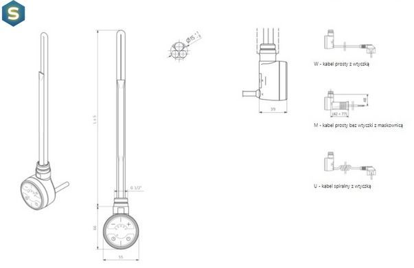 ТЕН для рушникосушки прихованого монтажу Terma Moa 400W white WEMOA04T916M/WEMOA04F916M, Білий