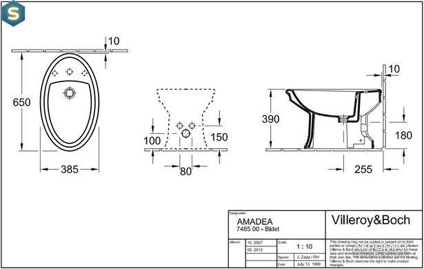 Біде підлогове Villeroy&Boch Amadea 748500R2, Білий