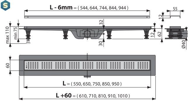 Дренажний канал Alcaplast APZ10-750M