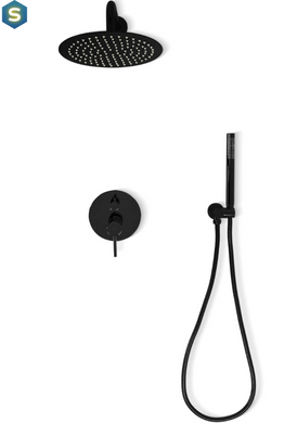 Душевая система Rea Lungo black glossy + BOX скрытого монтажа REA-P4420, Черный матовый
