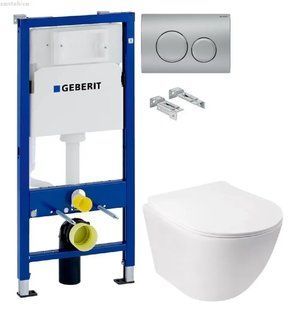 Інсталяція Geberit Duofix 458.103.00.1 з клавішею Delta20 хром матовий + Унітаз підвісний Q-Tap Jay Rimless QT07335176W з сидінням Soft Close