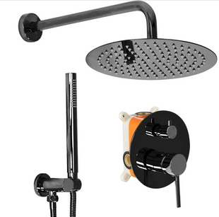 Душова система Rea Lungo black glossy + BOX прихованого монтажу REA-P4420, Черный матовый