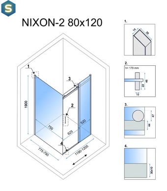 Душевая кабина Rea Nixon 80x120 L chrome REA-K5010 + REA-K5002, Хром, Левая, прозрачный, хром