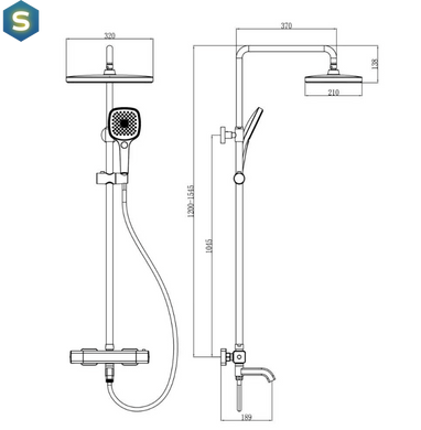 Душова система Gappo з термостатом 3-функціональна лійка, чорний G24791-6, Черный матовый