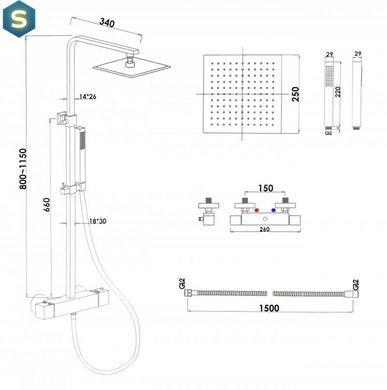 Душова система Yoka Gira 25 Black з термостатом BP.GIRA-THERM-25-BLK, Черный матовый