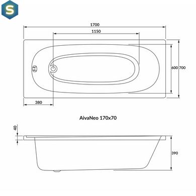 Ванна акрилова Volle Aiva Neo 170x70 1229.001770, Білий