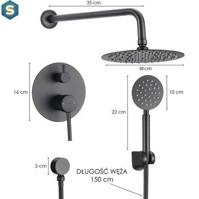 Душевая система скрытого монтажа Yoka Studio 30 black + BOX BP.STUDIO 30 BLK, Черный матовый