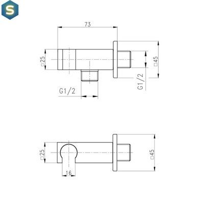 Підключення з тримачем для шланга Qtap Spojeni прямокутне QTCRBBH025 Black matt, Черный матовый