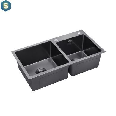 Кухонна мийка Kroner KRP Schwarze - 7843ZHM PVD (3,0/1,0 мм) CV022797, Чорний/золото