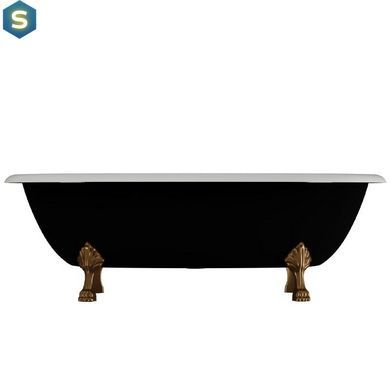 Ванна отдельностоящая глянцевая Amidicon Olimpia 180x90 черная из литого камня бронзовые ножки OLIMPIA_180_nizhk-br_BLACK_HL, Черно-белый