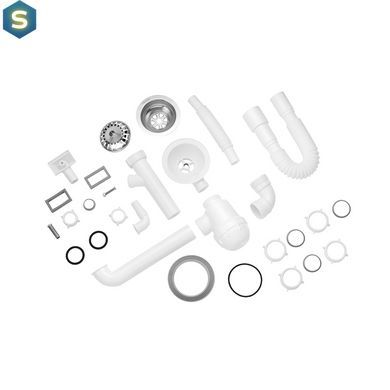 Сифон для кухонної мийки Kroner KRP - KS02S-1 3 1/2"х40/50 мм з відводом для пральної машини, з квадратним переливом CV032076, Білий