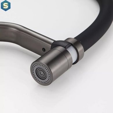 Смеситель для кухни гибкий излив, оружейная сталь Frap F4497-9, Графитовый хром