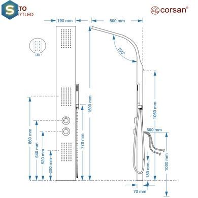 Душова панель Corsan Alto white LED з термостатом A017TWHLED, Хром