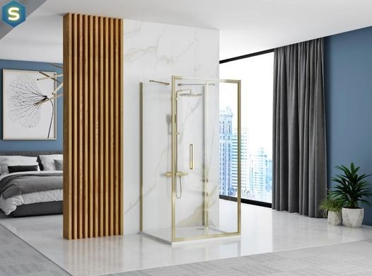Душевая кабина Rea Rapid Fold 90x100 gold пристенная REA-KPL-09405, Золотой, Универсальная, прозрачный, золотой