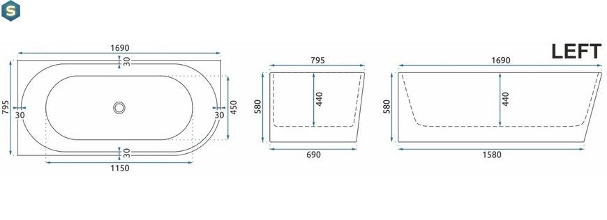 Ванна акрилова кутова Rea Bellanto 170x80 L white REA-W6901, Білий