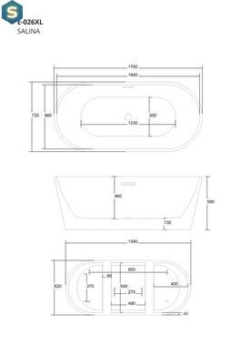 Ванна акриловая отдельностоящая Corsan Salina 170x72 + слив-перелив gold E026XLGL, Золотой