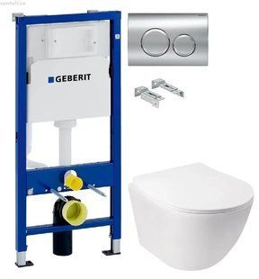 Інсталяція Geberit Duofix 458.103.00.1 з клавішею Delta20 хром глянцевий + Унітаз підвісний Q-Tap Jay Rimless QT07335176W з сидінням Soft Close
