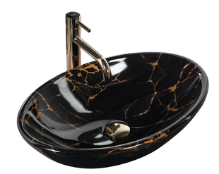 Умывальник Rea Pamela Black Marble Shiny накладной REA-U5067, Черный/золото