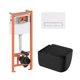 Подвесной унитаз Qtap Gemini Ultra Quiet + инсталляция Qtap Nest 4 в 1 (линейная клавиша White, Черный/золото