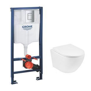 Комплект 4 в 1: Инсталляция Grohe Rapid SL 3 в 1 38772001 + Унитаз безободочный Kroner Harz WHI523632 RIMLESS с сиденьем Slim Duroplast / Soft-close / Quick relase KH523632WHIR (3877200
