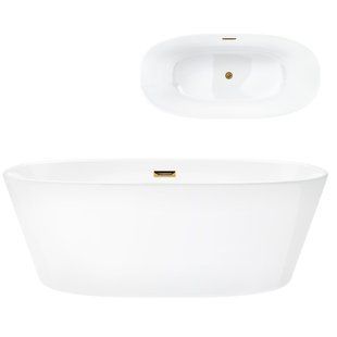 Ванна акриловая отдельностоящая Corsan Salina 170x72 + слив-перелив gold E026XLGL, Золотой