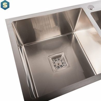 Кухонна мийка Platinum Handmade HDB 780x430x230 на дві чаші (квадратний сифон,3.0/1.0), Нержавіюча сталь