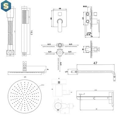 Душева система Kohlman Experience 25 graphite + BOX прихованого монтажу KPL-QW211EGR25, Графит