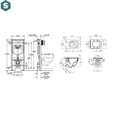 Комплект 4 в 1: Инсталляция Grohe Rapid SL 3 в 1 38772001 + Унитаз безободочный Kroner Harz WHI523632 RIMLESS с сиденьем Slim Duroplast / Soft-close / Quick relase KH523632WHIR (3877200