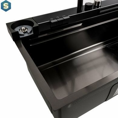 Кухонна мийка 75x46D PVD чорна Platinum Handmade Водоспад, Чорний/золото