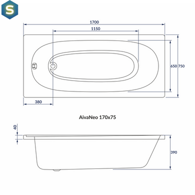 Ванна акрилова Volle Aiva Neo 170x75 1229.001775, Білий