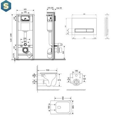 Подвесной унитаз Qtap Gemini Ultra Quiet + инсталляция Qtap Nest 4 в 1 (линейная клавиша White, Черный/золото
