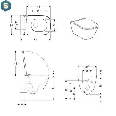 Унітаз підвісний Geberit Smyle Square Rimfree 500.683.00.2 з сидінням Soft Close, Білий
