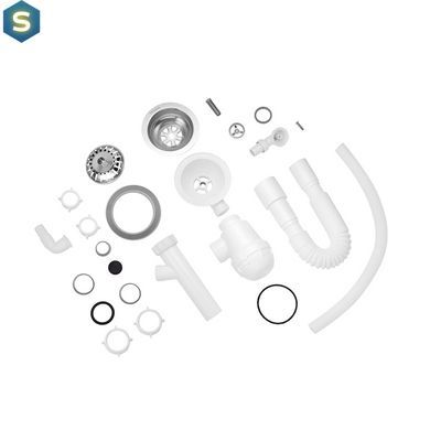 Сифон для кухонної мийки Kroner KRP - KS02R-1 3 1/2"х40/50 мм з відводом для пральної машини, з круглим переливом CV032077, Білий