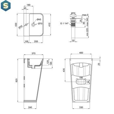 Умывальник напольный Qtap Tern 440х380х830 мм White + донный клапан PU02O, Белый