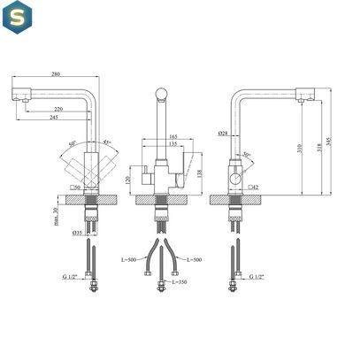 Змішувач для кухні з підключенням до фільтру Kroner KRP Edelstahl Kubus - SCH03810 CV027939, Черный матовый