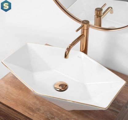 Умывальник Rea Vegas rose gold edge накладной REA-U5605, Белый