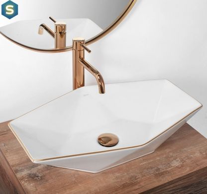 Умывальник Rea Vegas rose gold edge накладной REA-U5605, Белый