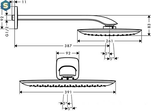Верхний душ Hansgrohe PuraVida Overhead shower 400 1jet с держателем со стены хром 27437000