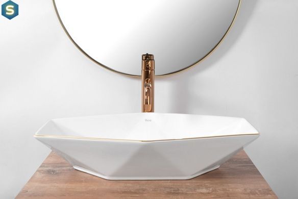 Умывальник Rea Vegas rose gold edge накладной REA-U5605, Белый