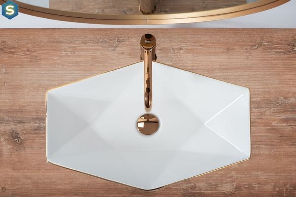 Умывальник Rea Vegas rose gold edge накладной REA-U5605, Белый